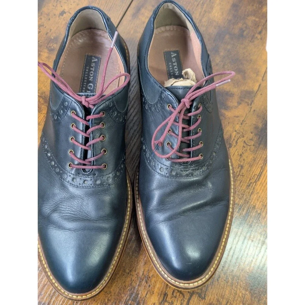 Aston Grey Men's Black Leather Wingtip Oxford Dress Shoes 8.5